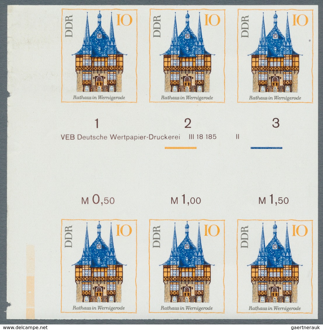 DDR: 1968, 10 Pfg. Wernigerode Im Geschnittenen 6-er-Block, Zwei Davon Mit Druckvermerk. Vier Postfr - Other & Unclassified