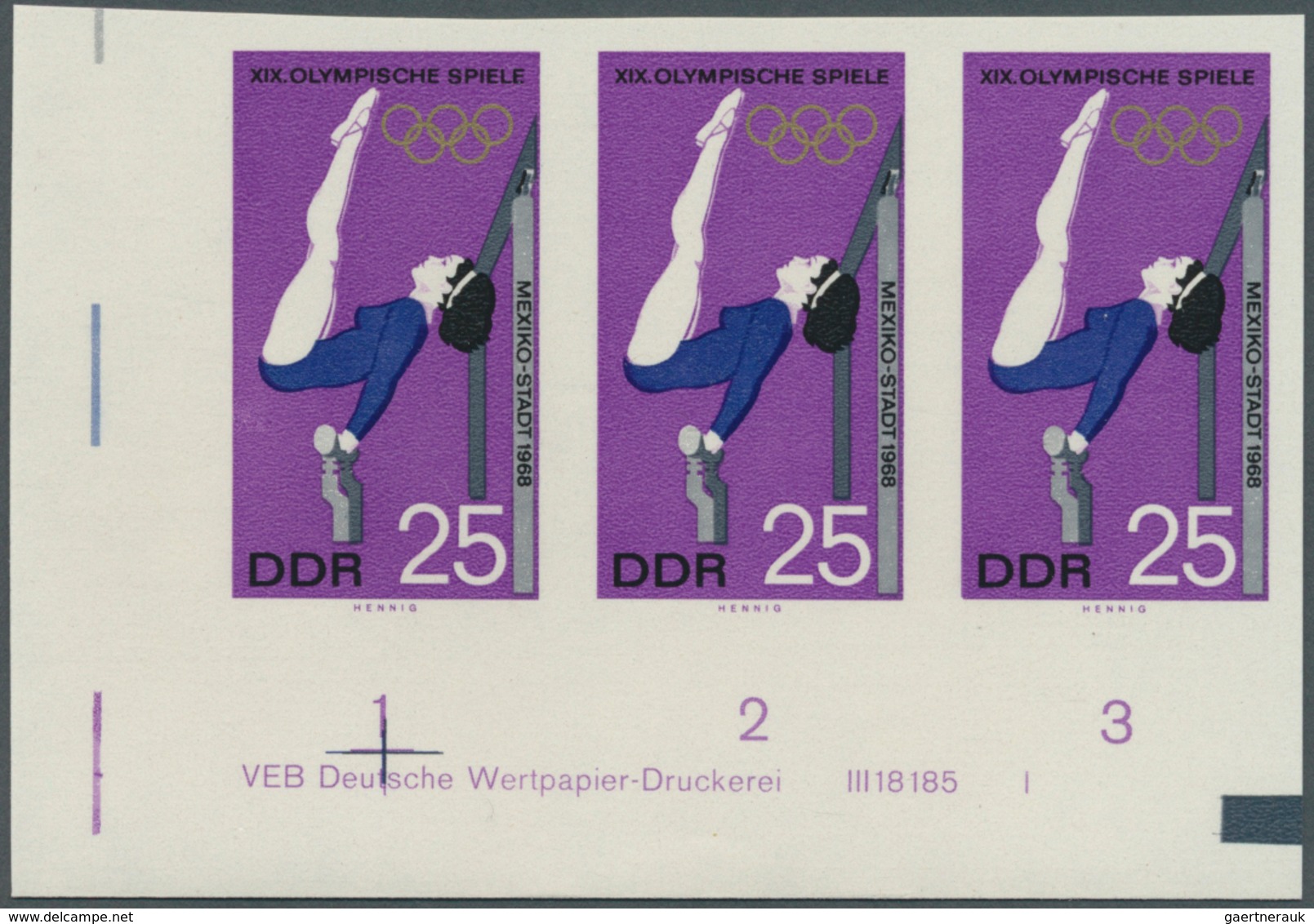 DDR: 1968, Olympische Sommerspiele Mexico 25 Pf. 'Kunstturnen Am Stufenbarren' In 5 Verschiedenen Un - Other & Unclassified