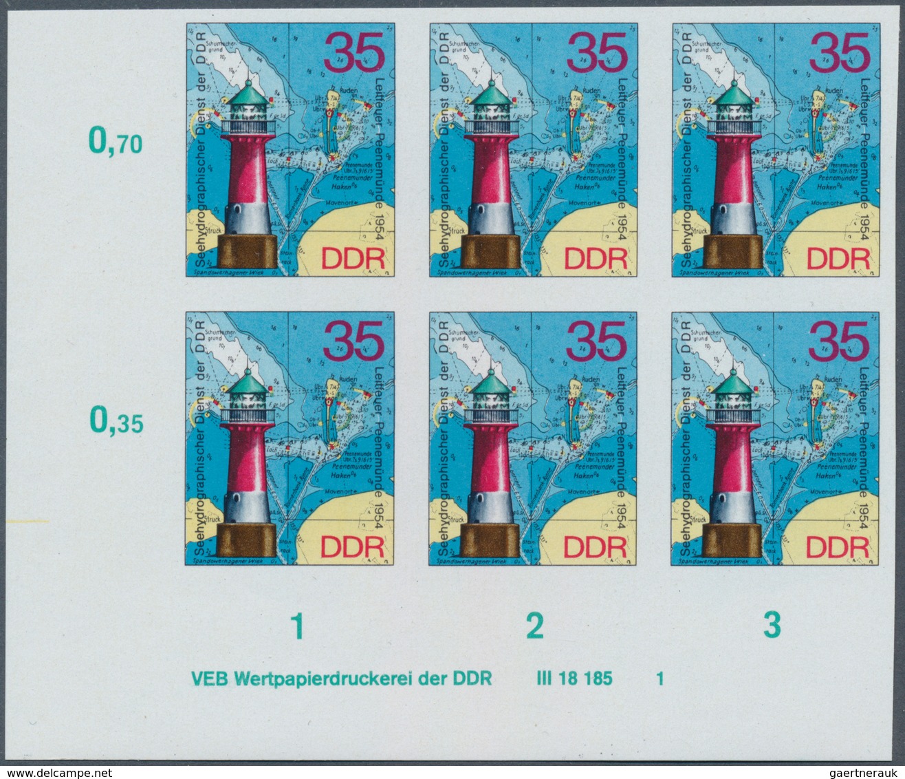 DDR: 1975: DDR Leuchttürme, Vier Werte (ohne 25 Pfg) In Originalfarben In Ungezähnten 6er Unterrande - Other & Unclassified