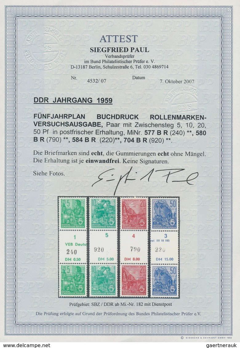 DDR - Rollenmarken: 1959, Fünfjahresplan, Buchdruck Rollenmarken Versuchsausgaben, Paare Mit Zwische - Se-Tenant