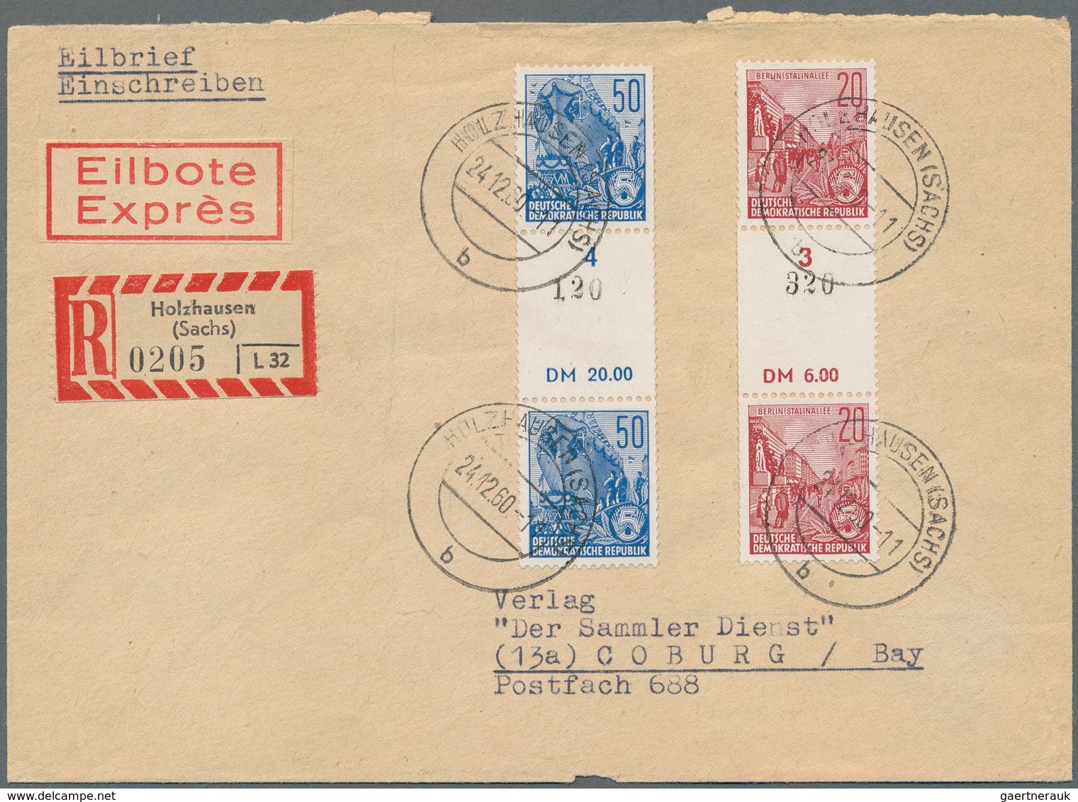 DDR - Rollenmarken: 1959, 2 Portogerechte Fernbriefe, Einmal 1. Gewichtsstufe Mit Zwei Nummerierten - Se-Tenant