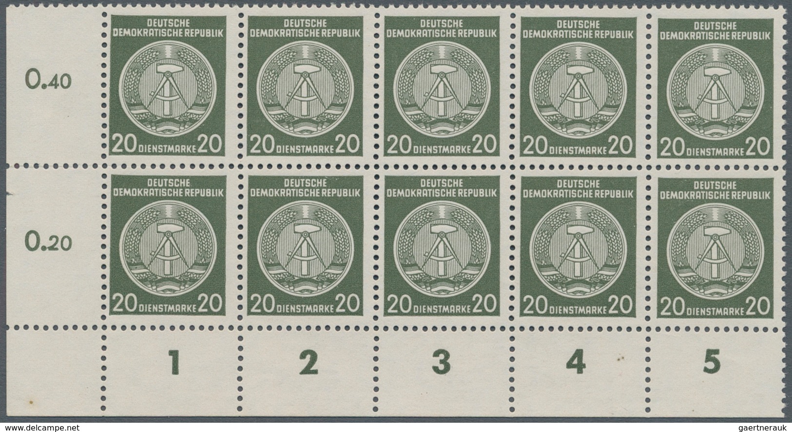 DDR - Dienstmarken A (Verwaltungspost B): 1956, 20 Pfennig Dienstmarke Staatswappen Zirkelbogen Als - Autres & Non Classés