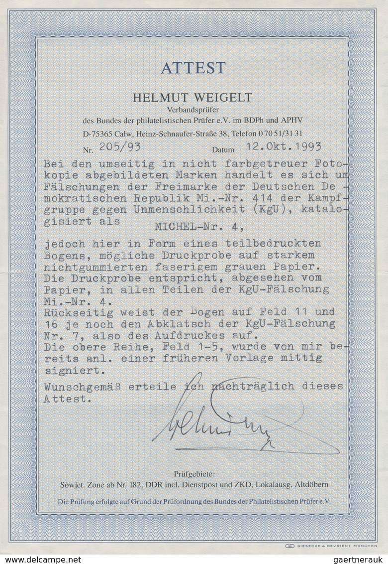 DDR - Propagandafälschungen: 1953, 24 Pf. KgU-Propagandafälschung Im Kompletten Bogen "MASCHINENPROB - Sonstige & Ohne Zuordnung
