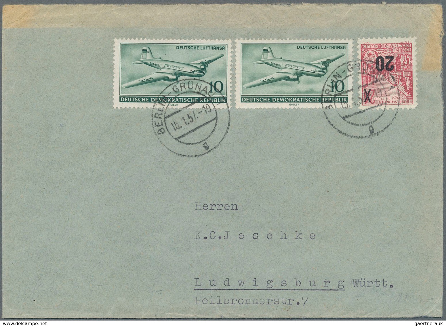 DDR - Propagandafälschungen: 1957, 20 Pf. Auf 25 Pf. Berlin Stalinallee Und 2x Mi. 513 Auf Brief Nac - Other & Unclassified