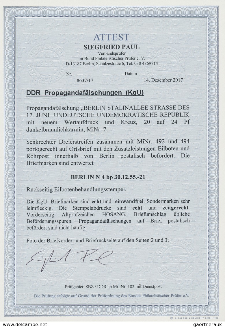 DDR - Propagandafälschungen: 20 A. 24 Pf. 5-Jahrplan Propagandafälschung Mit Inschrift "Strasse Des - Other & Unclassified