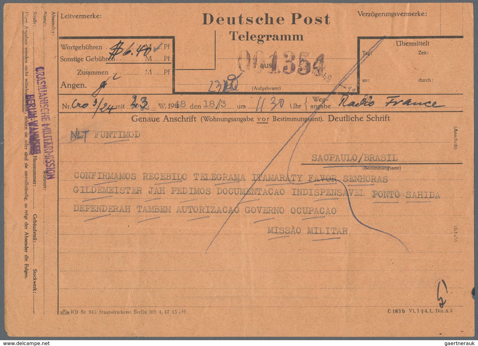 Berlin: 1948/1954, Zwei Verschiedene Gebr. Telegramm-Antwortscheine, Beide Aus Berlin Nach Stockholm - Covers & Documents