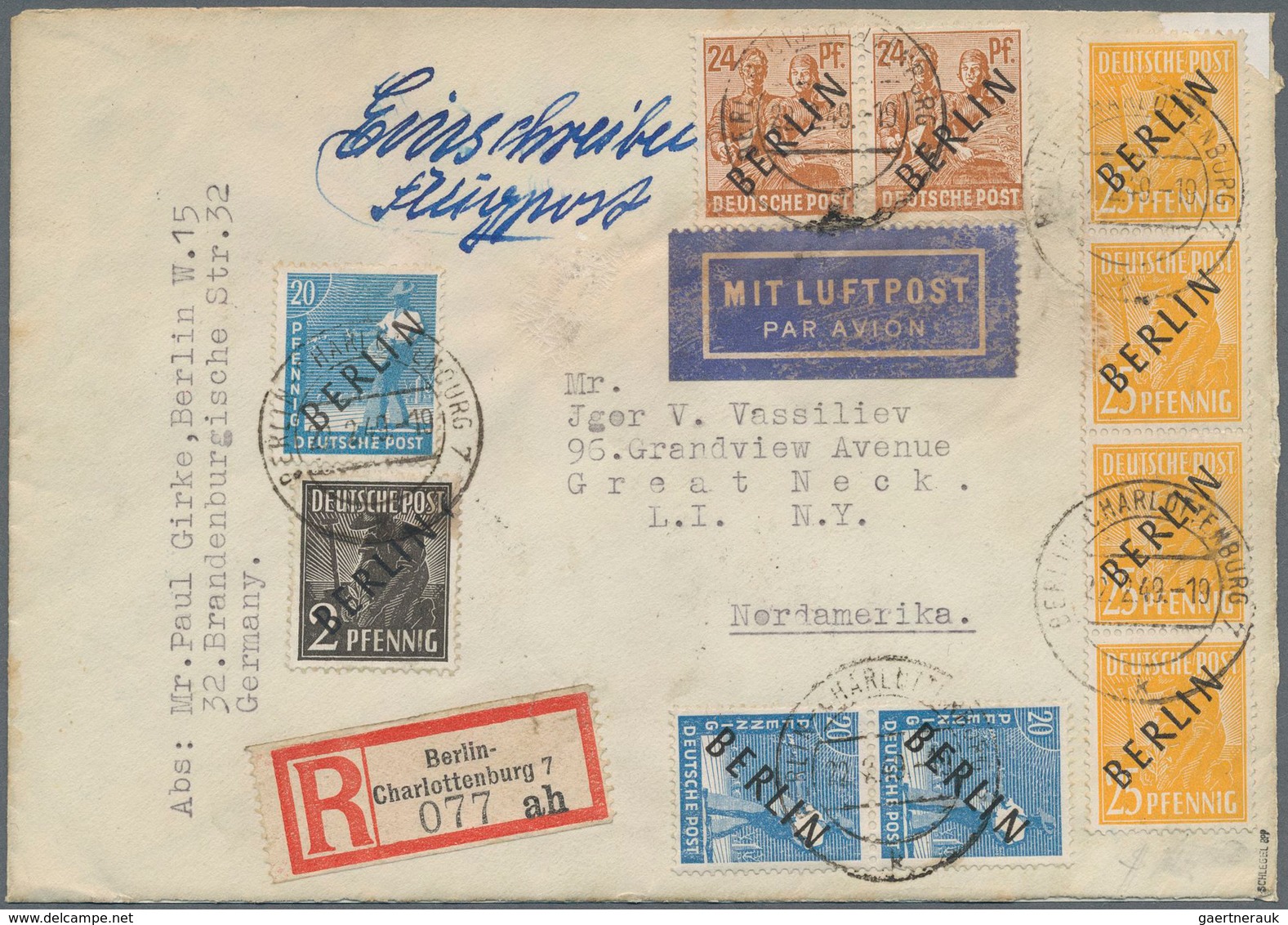 Berlin: 2, 20(3), 24(2), 25(4) U. Paar 50 Pf. Schwarzaufdruck (vorder U. Rücks. Frankiert) Zusammen - Lettres & Documents