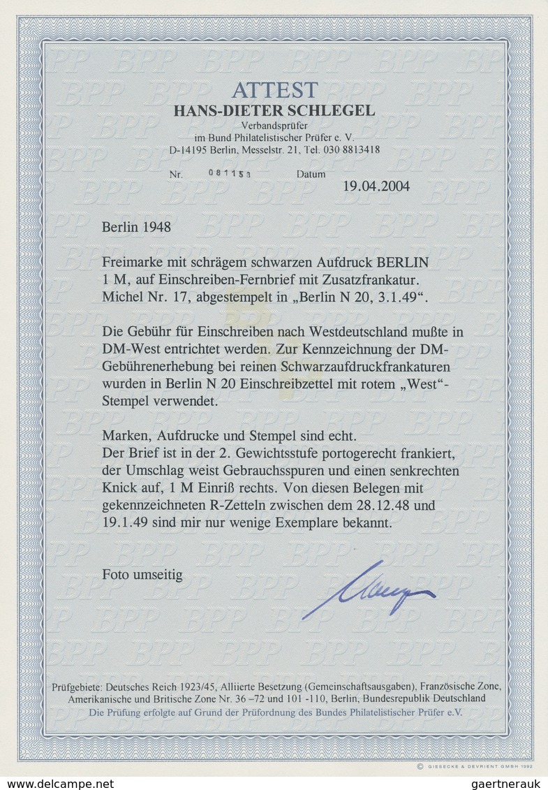 Berlin: 8 Pf. U 1 Mk Schwarzaufdruck Zusammen Auf R-Doppelbf. Ab Berlin N20 Vom 3.1.49 Nach Neumarkt - Briefe U. Dokumente