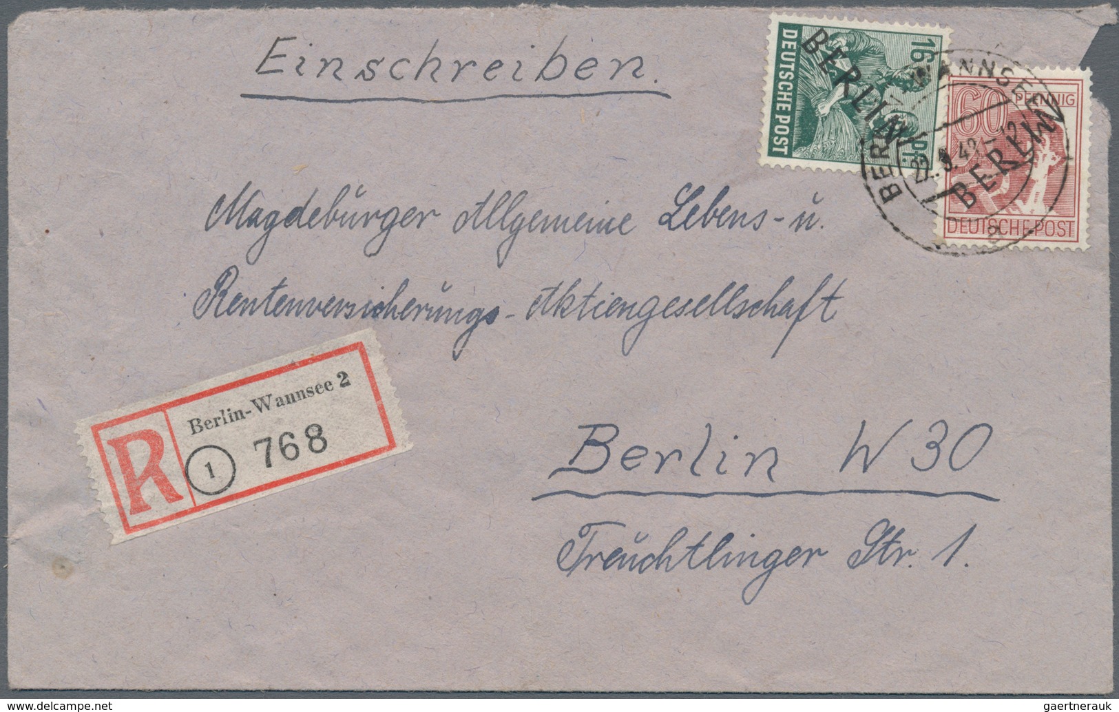 Berlin: 1948, Schwarzaufdruck 16 Pf. Und 60 Pf. Jeweils Auf Fünf R-Briefen Als Portogerechte 76 Pf.- - Covers & Documents