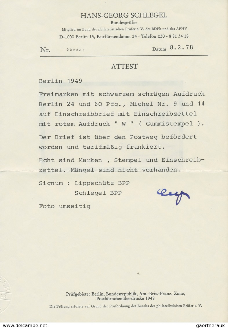 Berlin: 24 U. 60 Pf. Schwarzaufdruck Zusammen Auf R-Bf. Ab Berlin N31 Vom 11.1.49 Nach Hannover U. R - Briefe U. Dokumente