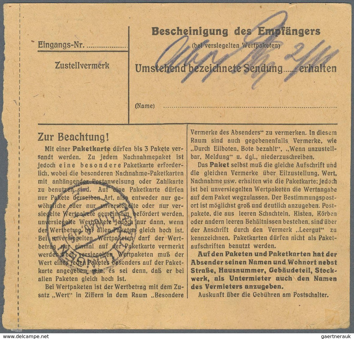 Berlin: 60 Pf. Schwarzaufdruck Im Paar Als MeF Auf Paketkarte Ab Berlin-Wilmersdorf Vom 24.9.48 Nach - Briefe U. Dokumente