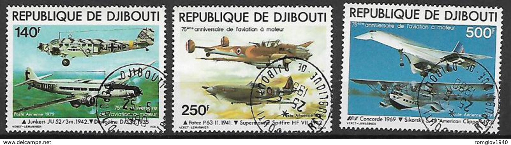 GIBUTI 1980  POSTA AEREA ZEPPELIN YVERT. 144-145 USATA VF - Verzamelingen (in Albums)