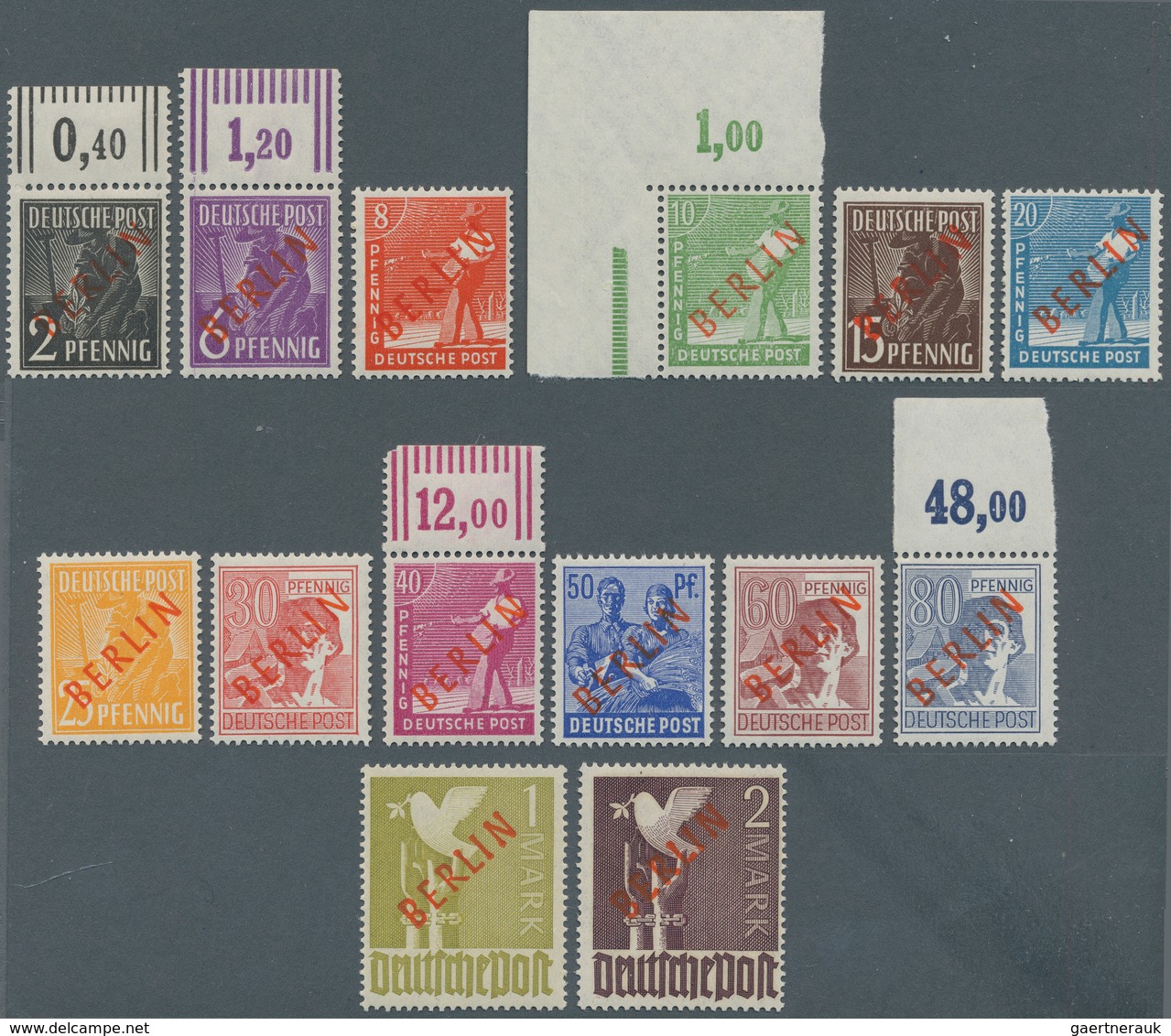 Berlin: 1948, 2 Pf Bis 2 Mark Rotaufdruck Komplett Postfrisch, Teilweise Von OR Bzw. ER, Postfrisch, - Covers & Documents