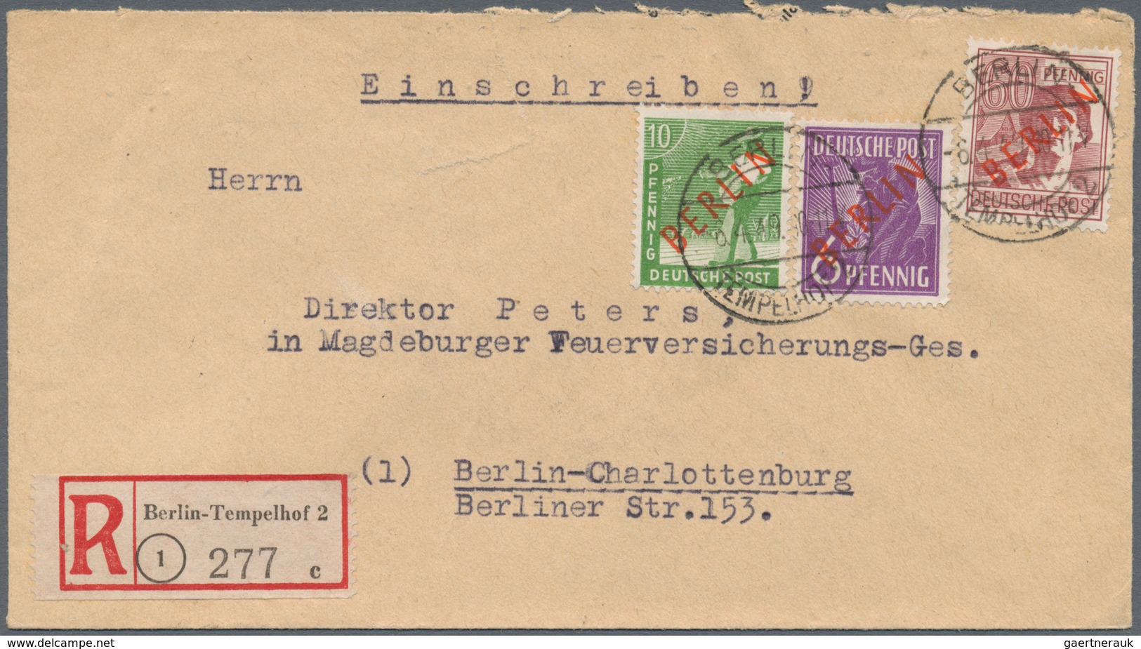 Berlin: 1949, Drei R-Briefe Jeweils Mit 76 Pf.-Rotaufdruck-Frankaturen (60 Pf., 10 Pf. + 6 Pf.) Von - Briefe U. Dokumente