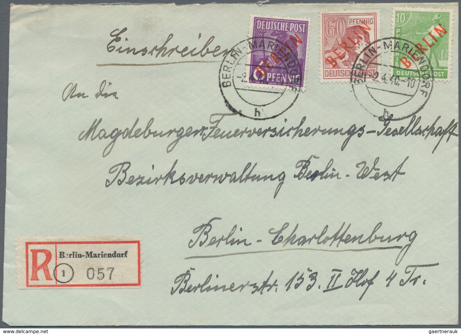 Berlin: 1949, Drei R-Briefe Jeweils Mit 76 Pf.-Rotaufdruck-Frankaturen (60 Pf., 10 Pf. + 6 Pf.) Von - Covers & Documents