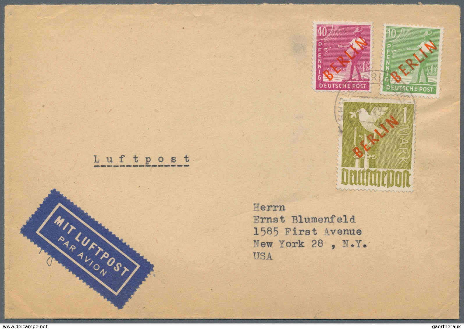 Berlin: 1949: IAS-Luftpostbrief Übersee, Tarif I – Niedrigste Gewichtsstufe Bis 10g ( 50 + 2 X IAS Z - Covers & Documents