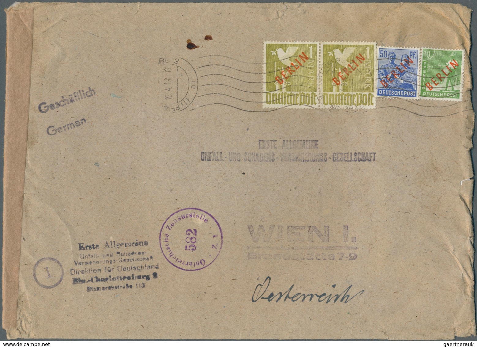 Berlin: 1949: Auslandsbrief Ca. 23 X 16,3 Cm Als Achte Gewichtsstufe 141 – 160 Gramm (  50 + 7 X 30 - Covers & Documents