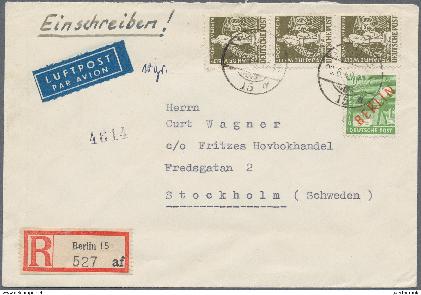 Berlin: 1949: IAS-Luftpostbrief Europa Mit Einschreiben, Tarif I ( 50 + 1 IAS 50 Pf. Und 60 R ) DM 1 - Lettres & Documents