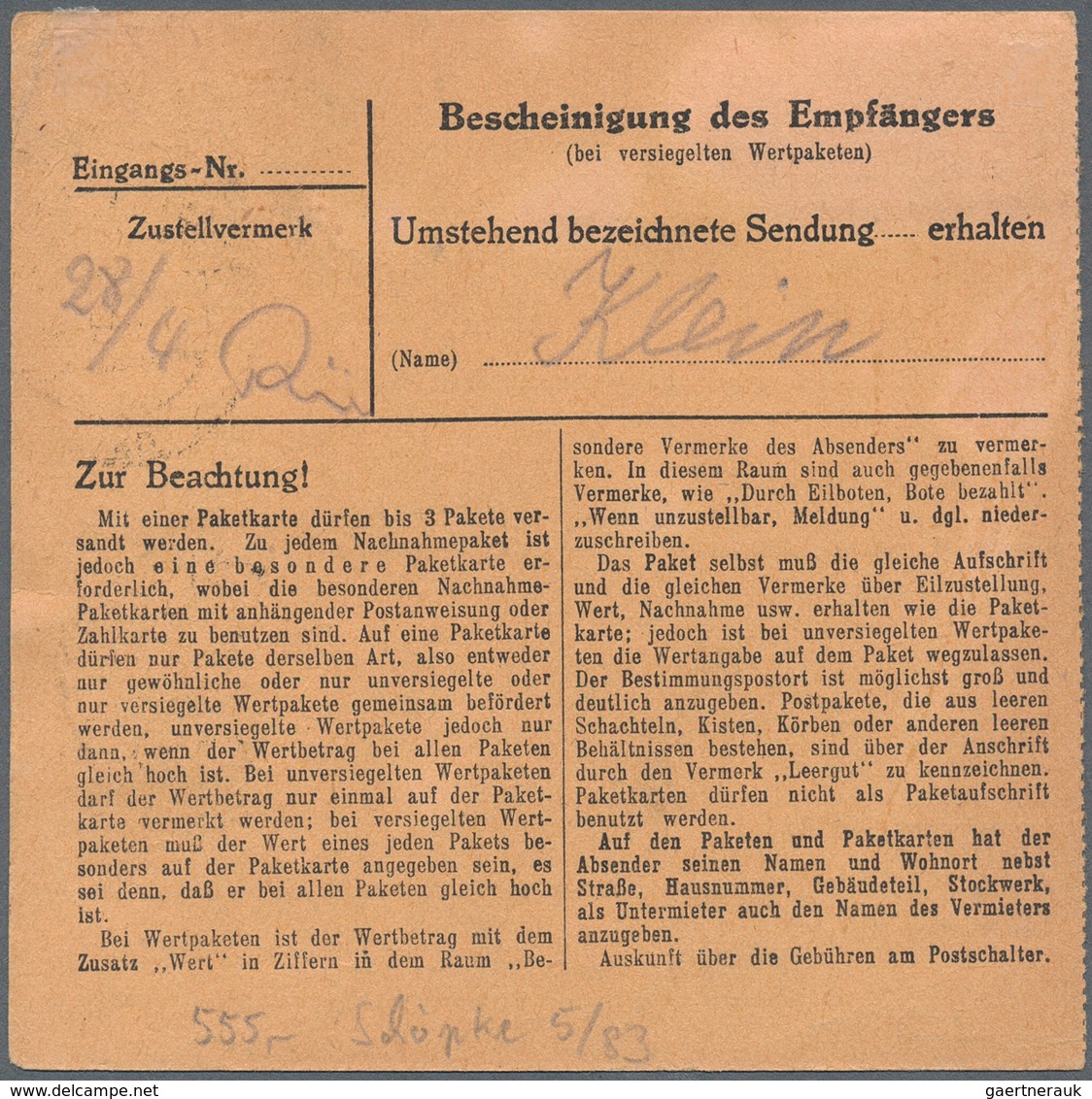 Berlin: 30 Pf. Rotaufdruck Mit Paar 50 Pf. Stephan Zusammen Auf Paketkarte Ab Berlin SW 11 Vom 14.4. - Covers & Documents