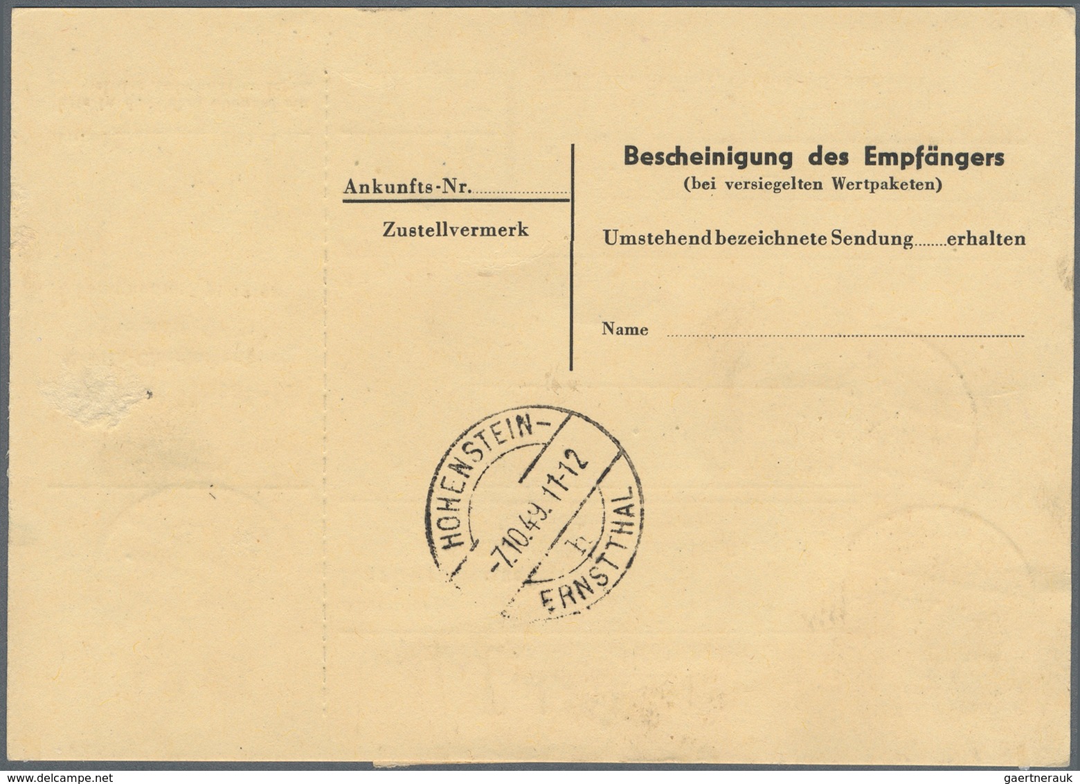 Berlin: 60(Paar) U. 80 Pf. Rotaufdruck Zusammen Auf Paketkarte Ab Berlin-Charlottenburg Vom 4.10.49 - Covers & Documents