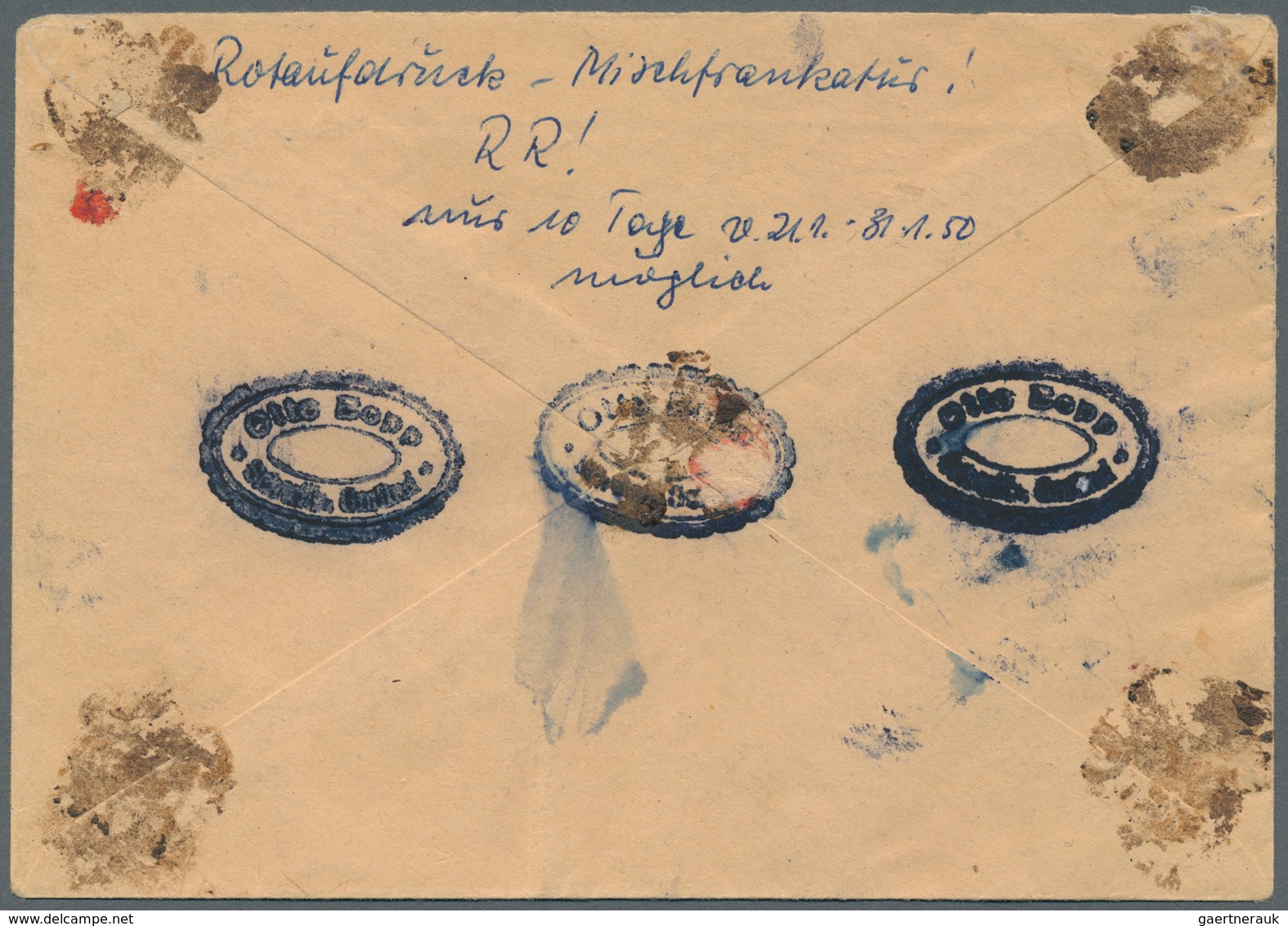 Berlin: 1950: WERTBRIEF  59g – 3000.- DM Mit DM 2.- ROTAUFDRUCK Als EF Ab Schwäbisch Gmünd 2  30.1.5 - Covers & Documents