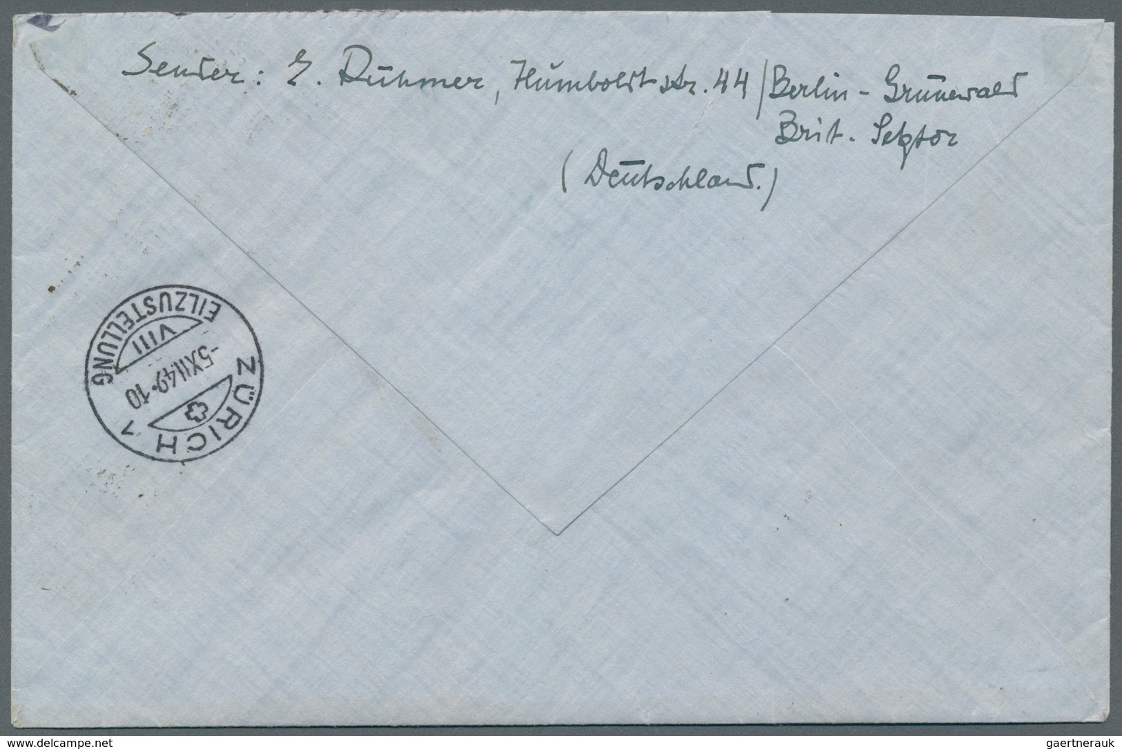 Berlin: 1949: Auslandsbrief Einschreiben Und Eilzustellung ( 50 + 60 R + 100 Eil ) Mit 2.- DM Rotauf - Briefe U. Dokumente