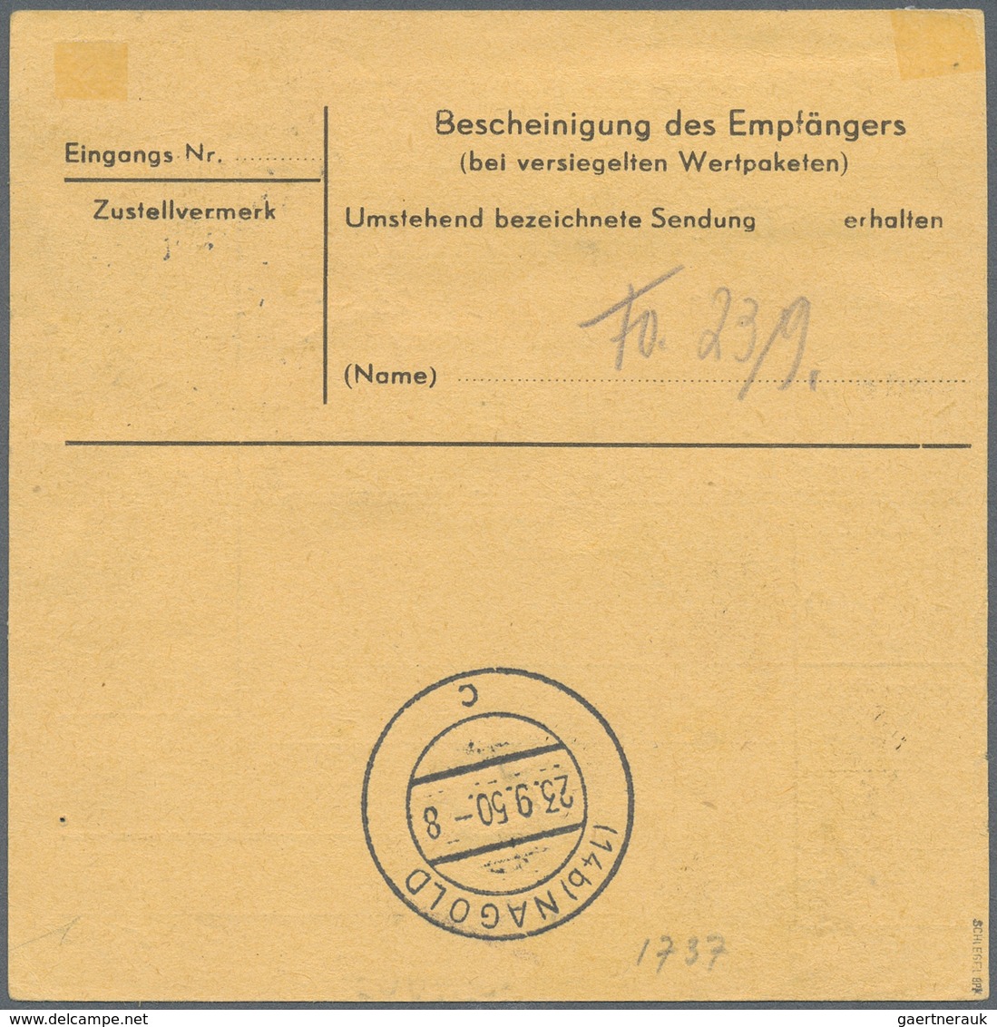 Berlin: 1 DM Stephan Mit 10 U. 60 Pf. Bauten Zusammen Auf Paketkarte Ab Berlin-Neukölln Vom 18.9.50 - Covers & Documents