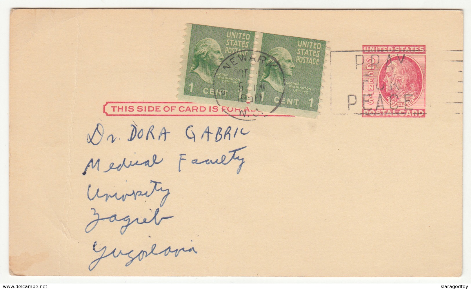 US, Rutgers University Postal Stationery Postal Card Travelled 1956 Newark Pmk B190201 - 1941-60