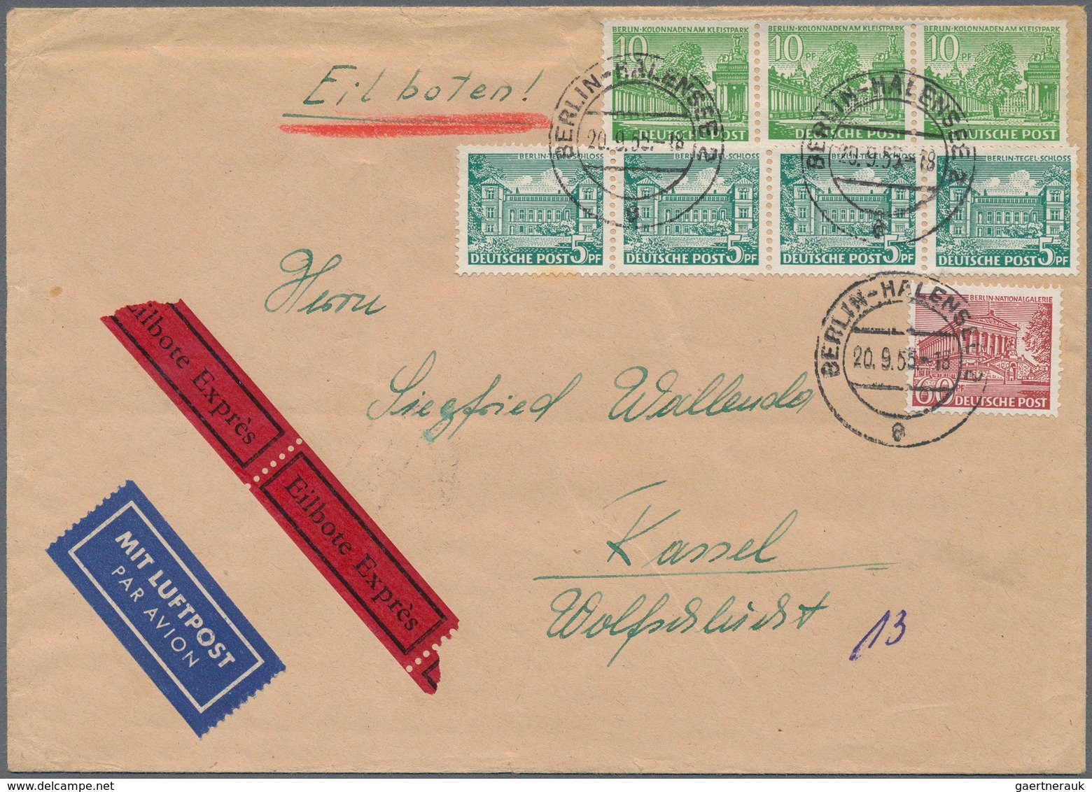 Berlin: 1955: Luftpost-Doppelbrief Inland Mit Eilzustellung ( 40 + 2 X 5 LP, 60 Eil ) Mit 4 X 5, 3 X - Covers & Documents