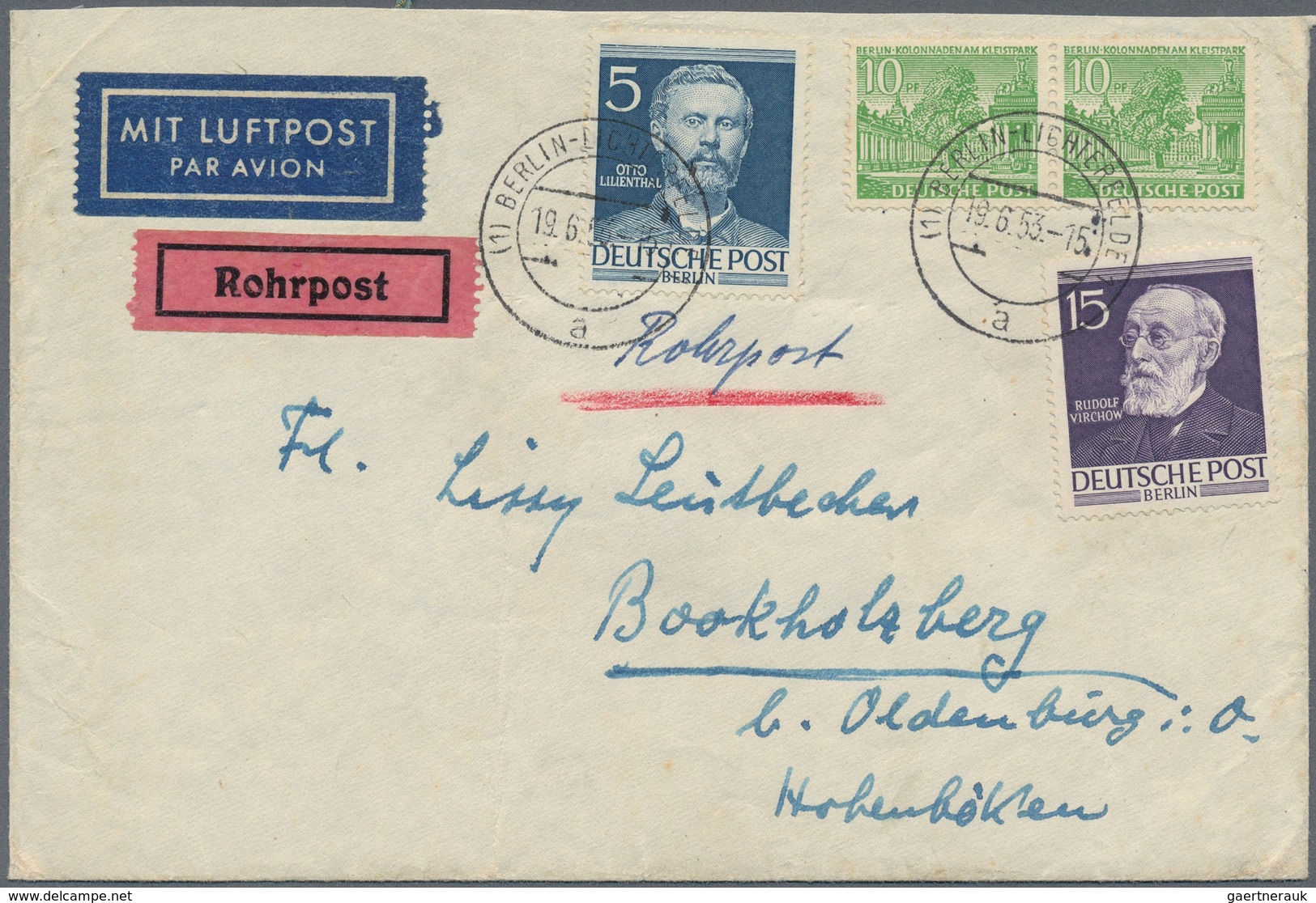 Berlin: 1953: Luftpostbrief Inland 25 Pf. Mit Rohrpost Zum Flughafen / LP-Leitstelle Im Tarif II ( 2 - Covers & Documents