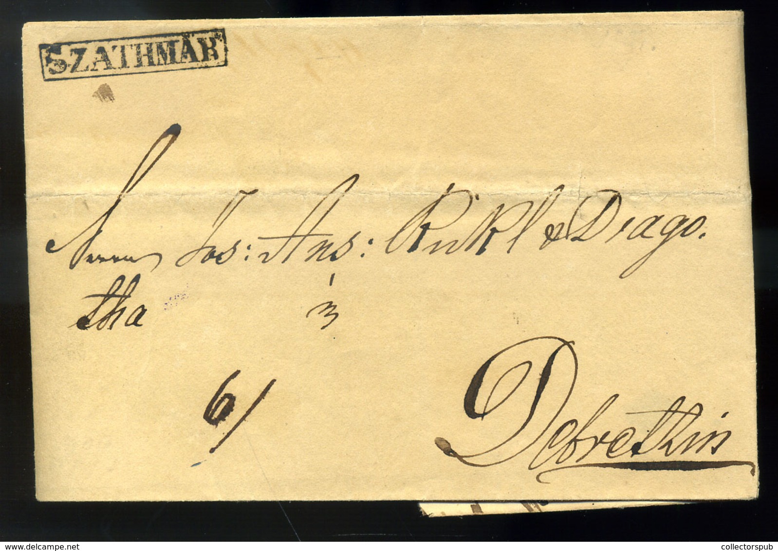 SZATMÁR 1837. Portós Levél, Szép, Ritkább Keretes Bélyegzéssel Debrecenbe Küldve, érk. Bélyegzéssel  /  1837 Unpaid Lett - ...-1867 Voorfilatelie