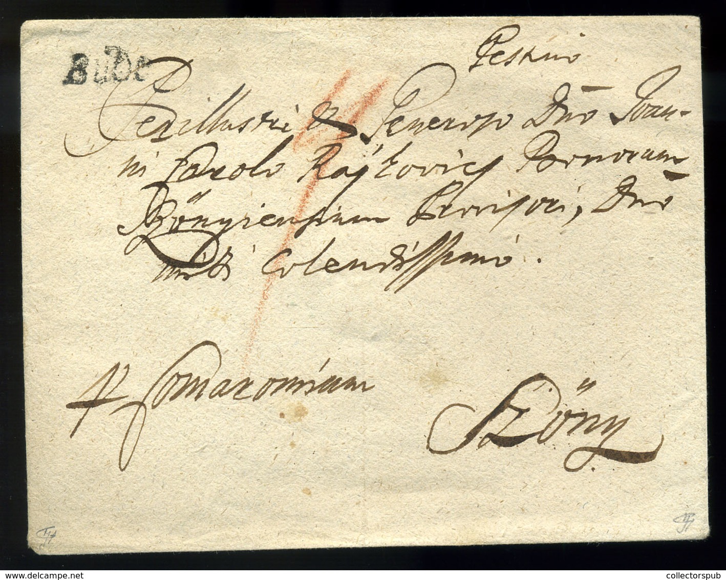 BUDA 1773. Szép Portós Levél Szőnybe Küldve "Bude" Bélyegzéssel (600p)  /  1773 Nice Unpaid Letter To Szőny "Bude" Pmk ( - ...-1867 Vorphilatelie