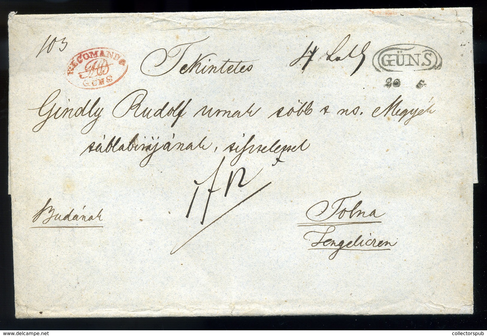 KŐSZEG 1833-50. Szép Franco Levél Piros "Recomando Güns" +"Franco" Tengelicre Küldve (500p) / 1833-50 Nice Franco Letter - ...-1867 Prephilately