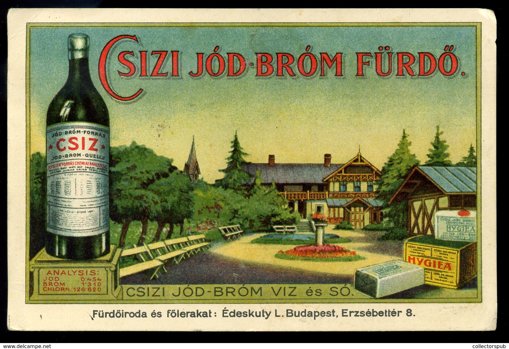 CSÍZFÜRDŐ Csizi Jód-bróm Fürdő, Reklámkártya, Képeslap Méret  /  CSÍZ Iodine-bromide Bath, Adv. Card, Vintage Pic. P.car - Slovakia