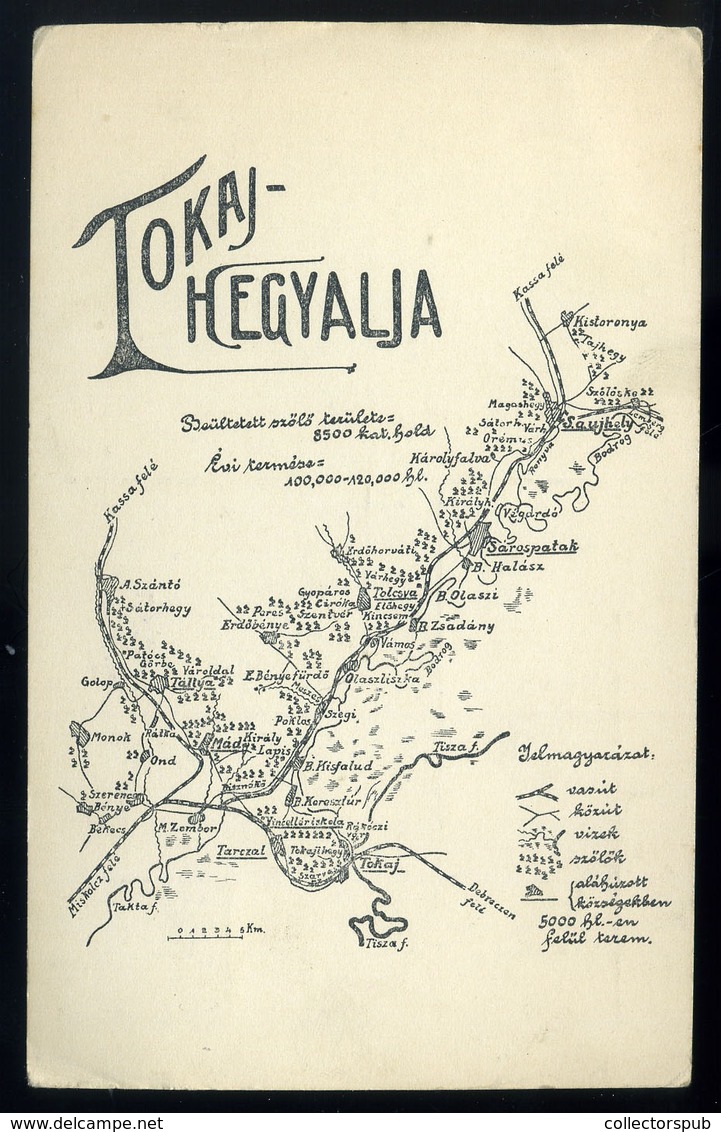 TOKAJ HEGYALJA Ritka Térképes Képeslap, 1917.  /  TOKAJ Foothills Rare Pam Pic. P.card 1917 - Hungary