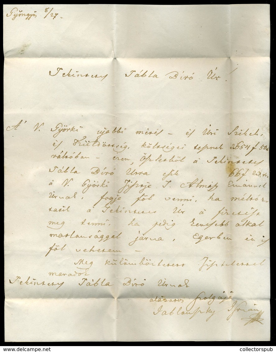 GYÖNGYÖS 1840. Cca. Levél , Tartalommal  Hevesre Küldve Dobóczky Ignác Magyar éremtudós és Táblabírónak  /  Letter, Cont - ...-1867 Voorfilatelie