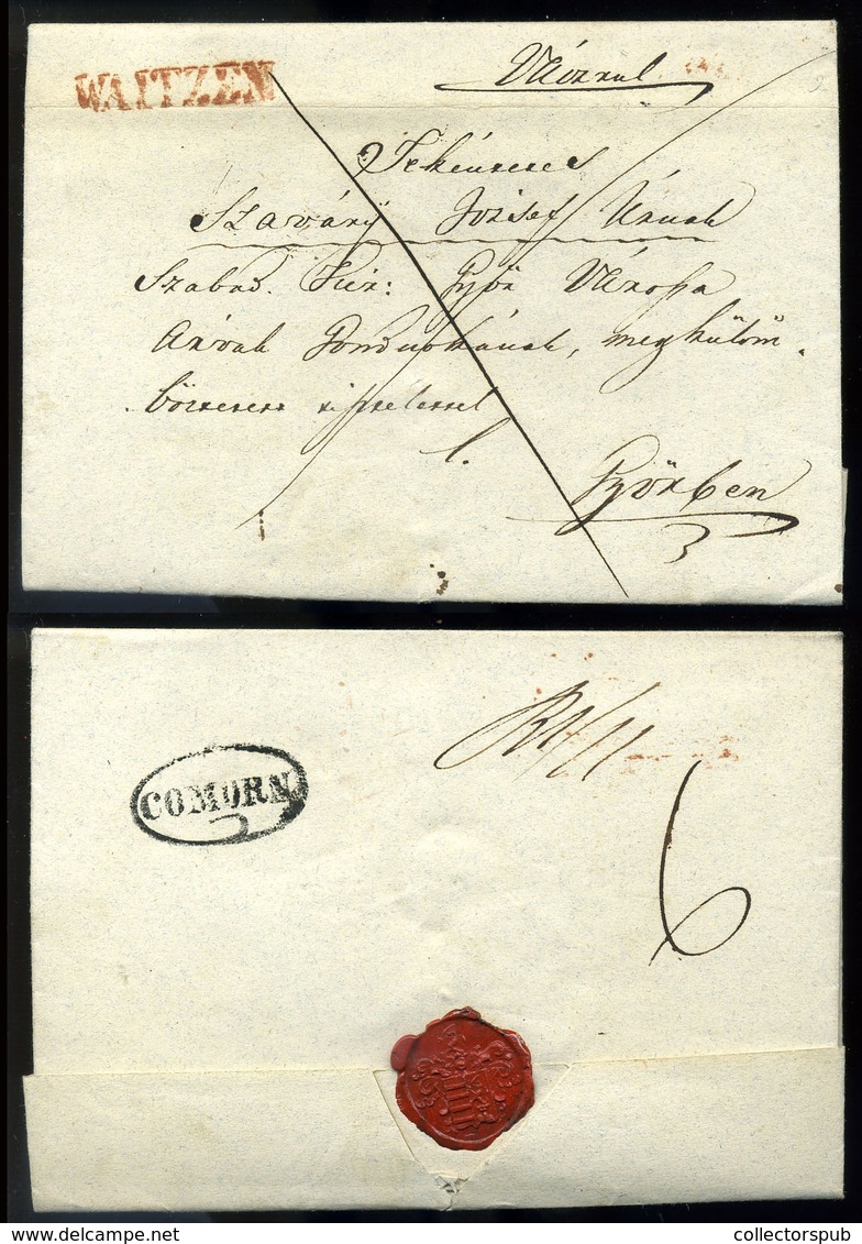 VÁC 1846. Portós Levél, Magyar Tartalommal Piros "Waitzen" és Komáromi átmenő Bélyegzéssel Győrbe Küldve /  1846 Postage - ...-1867 Prephilately