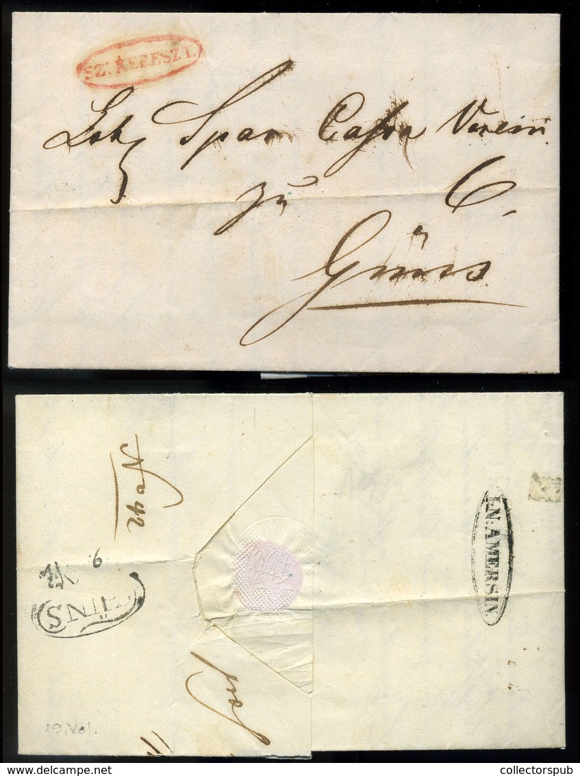 SZENTKERESZT 1844. Burgenland, Portós Levél, Ritka, Piros SZ:KERESZT Bélyegzéssel Kőszegre Küldve, érk. Bélyegzéssel (G: - ...-1850 Prephilately