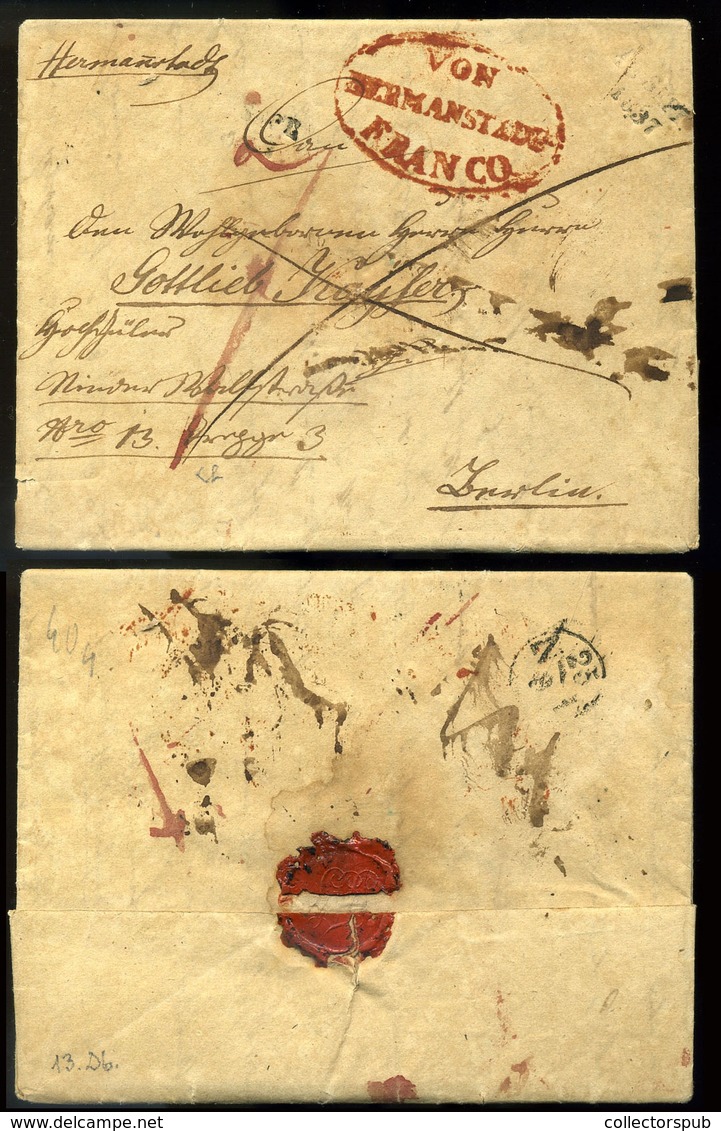 NAGYSZEBEN 1837. Portós Levél Németországba Küldve "Von Hermanstadt Franco" Piros Bélyegzéssel. Ritka Darab! (G:600) - ...-1867 Prephilately