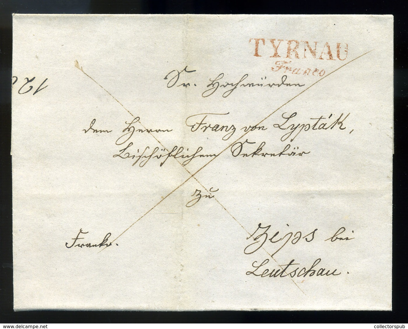 NAGYSZOMBAT 1835 Cca. Levél, Ritka, Piros "TYRNAU Franco" Bélyegzéssel Lőcsére Küldve (300p)  /  Letter Rare Red Pmk To - Andere & Zonder Classificatie