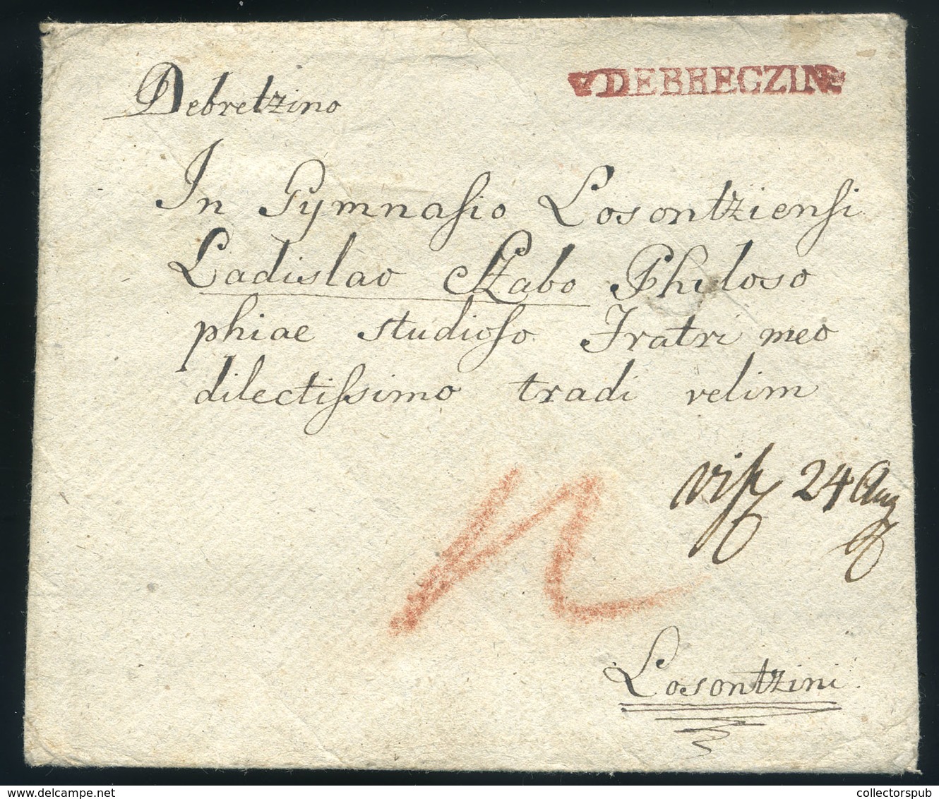 DEBRECEN 1815.Portós  Levél Piros "V DEBRECZIN" Tartalommal Losoncra Küldve. Jó és Ritka Darab! / 1815 Letter "V DEBRECZ - ...-1867 Prephilately