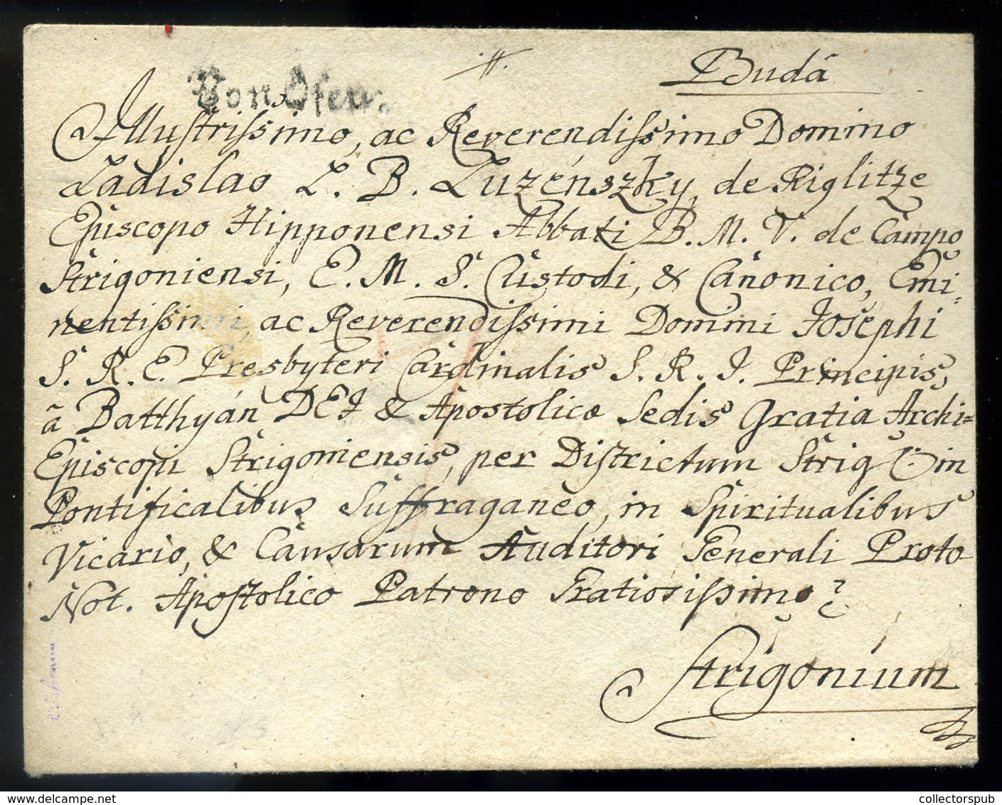 OFEN 1784. Dekoratív, Portós Levél "Von Ofen" Esztergomba Küldve (G:400)  /  OFEN 1784 Decorative Unpaid Letter "Von Ofe - ...-1867 Voorfilatelie