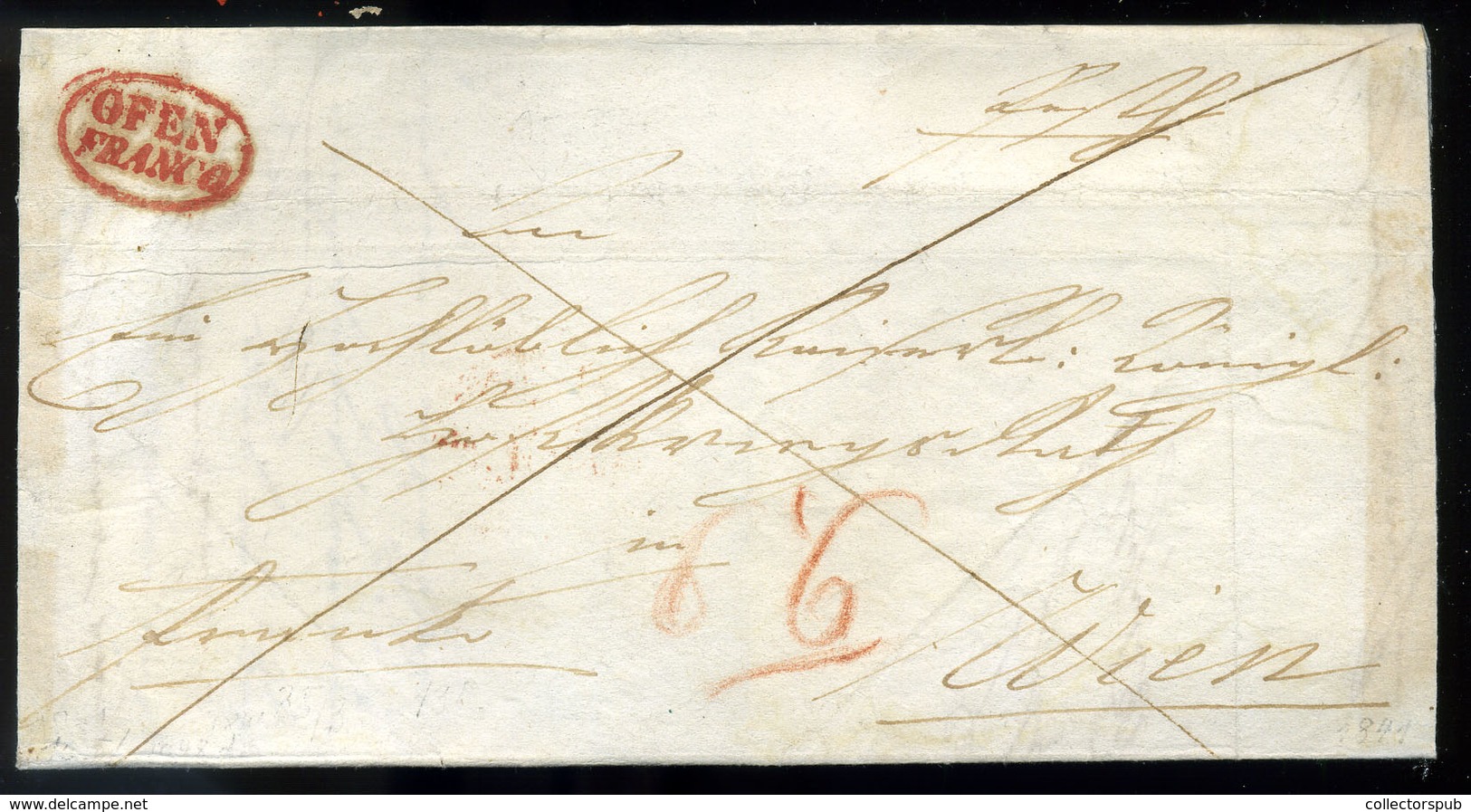 OFEN 1841. Portós Levél Bécsbe Küldve, Piros "OFEN FRANCO" és Piros érkezési Bélyegzéssel (300p)  /  OFEN 1841 Unpaid Le - ...-1867 Prephilately