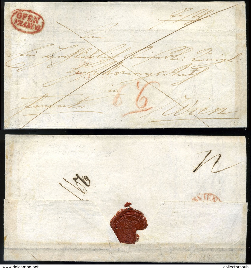 OFEN 1841. Portós Levél Bécsbe Küldve, Piros "OFEN FRANCO" és Piros érkezési Bélyegzéssel (300p)  /  OFEN 1841 Unpaid Le - ...-1867 Prephilately