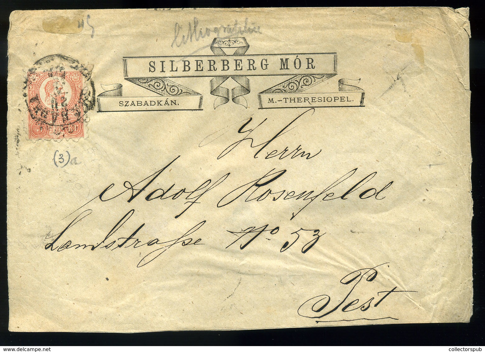 SZABADKA 1874. Silberberg , Dekoratív Céges Levél Pestre Küldve  /  1874 Silberger Decorative Corp. Letter To Pest - Gebruikt