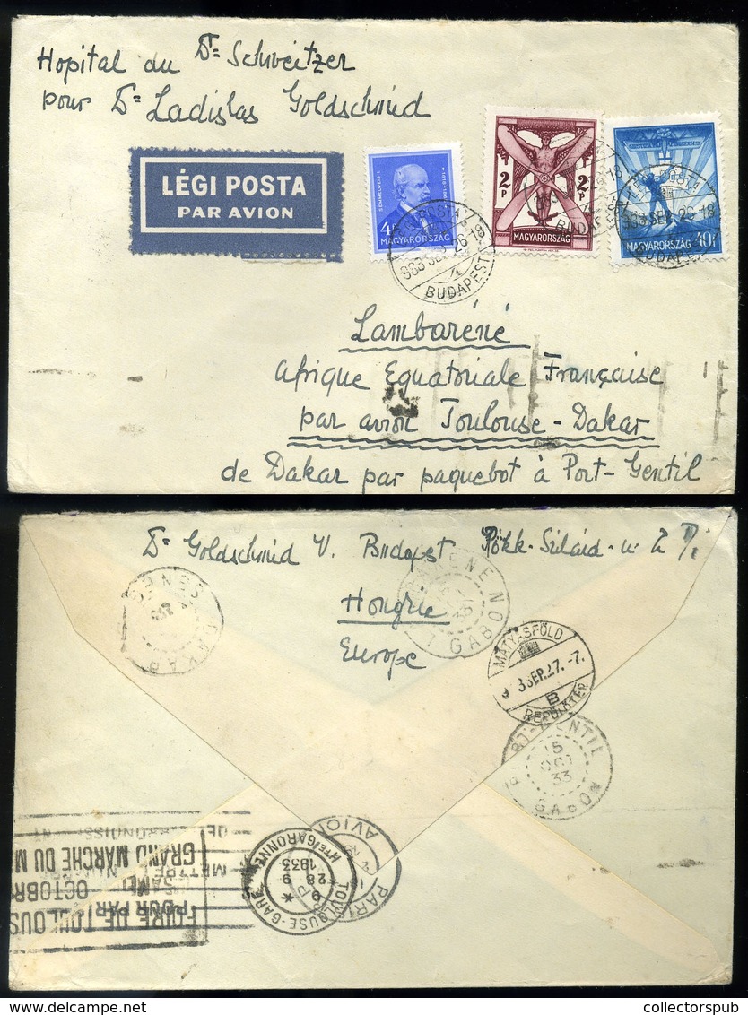 BUDAPEST 1933. Szép Légi Levél Gabonba (!) Küldve, Az Albert Schweitzer Kórházba,Ritka Darab!    /  1933 Nice Airmail Le - Brieven En Documenten