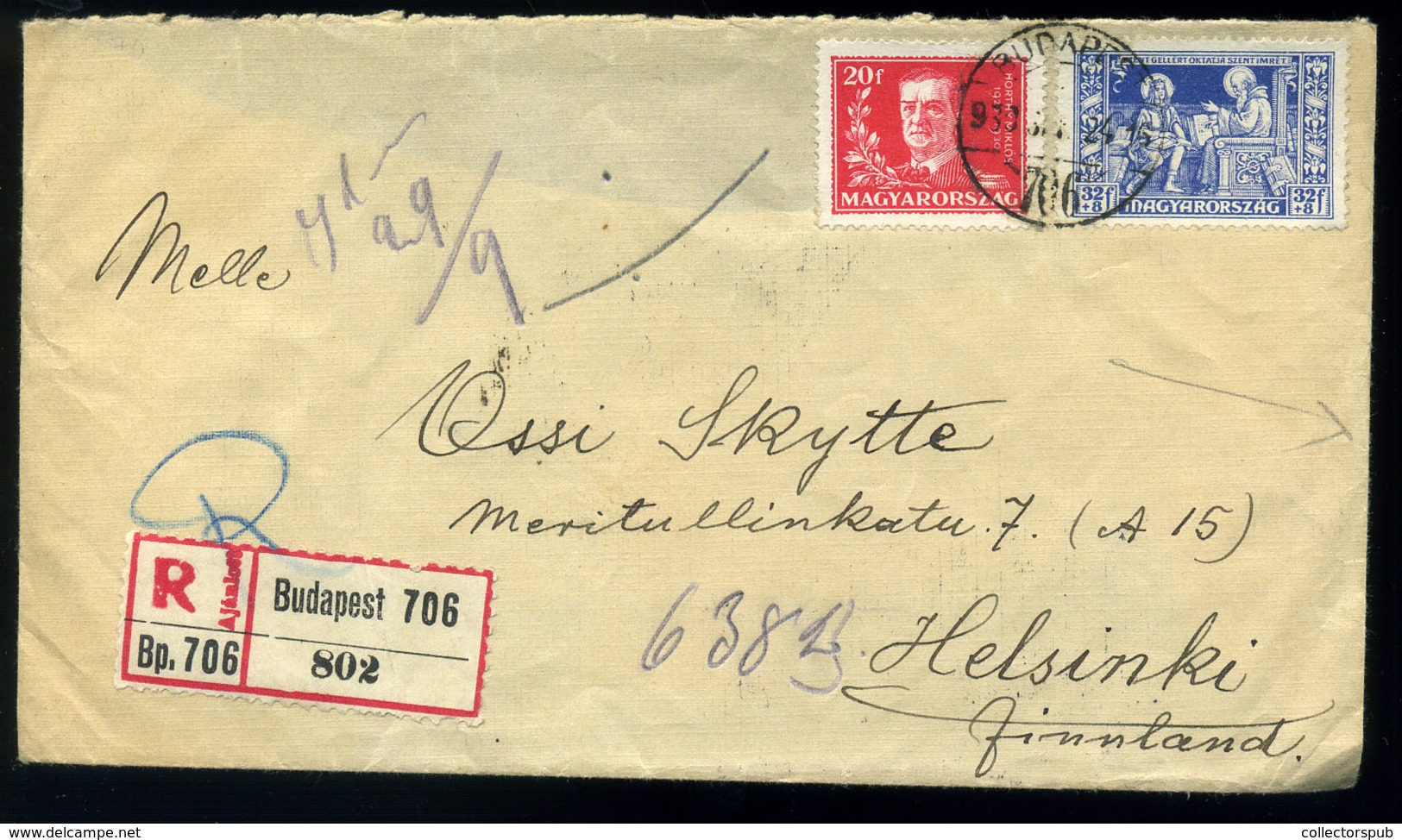 BUDAPEST 1930. Ritka Vegyes Bérmentesítésű Ajánlott Levél Finnországba Küldve  /  1930 Rare Mix. Frank Reg. Letter To Fi - Covers & Documents