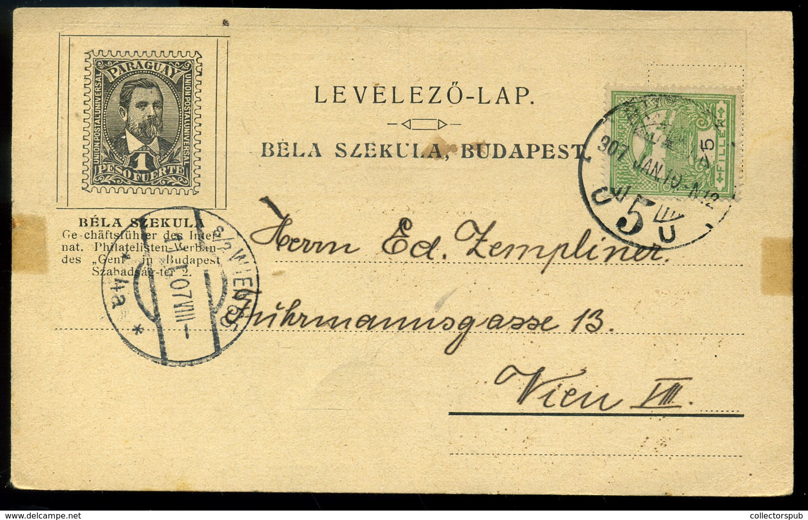 BUDAPEST 1907. Szekula, Dekoratív Levlap Bécsbe Küldve  /  1907 Secula Decorative P.card To Vienna - Gebruikt