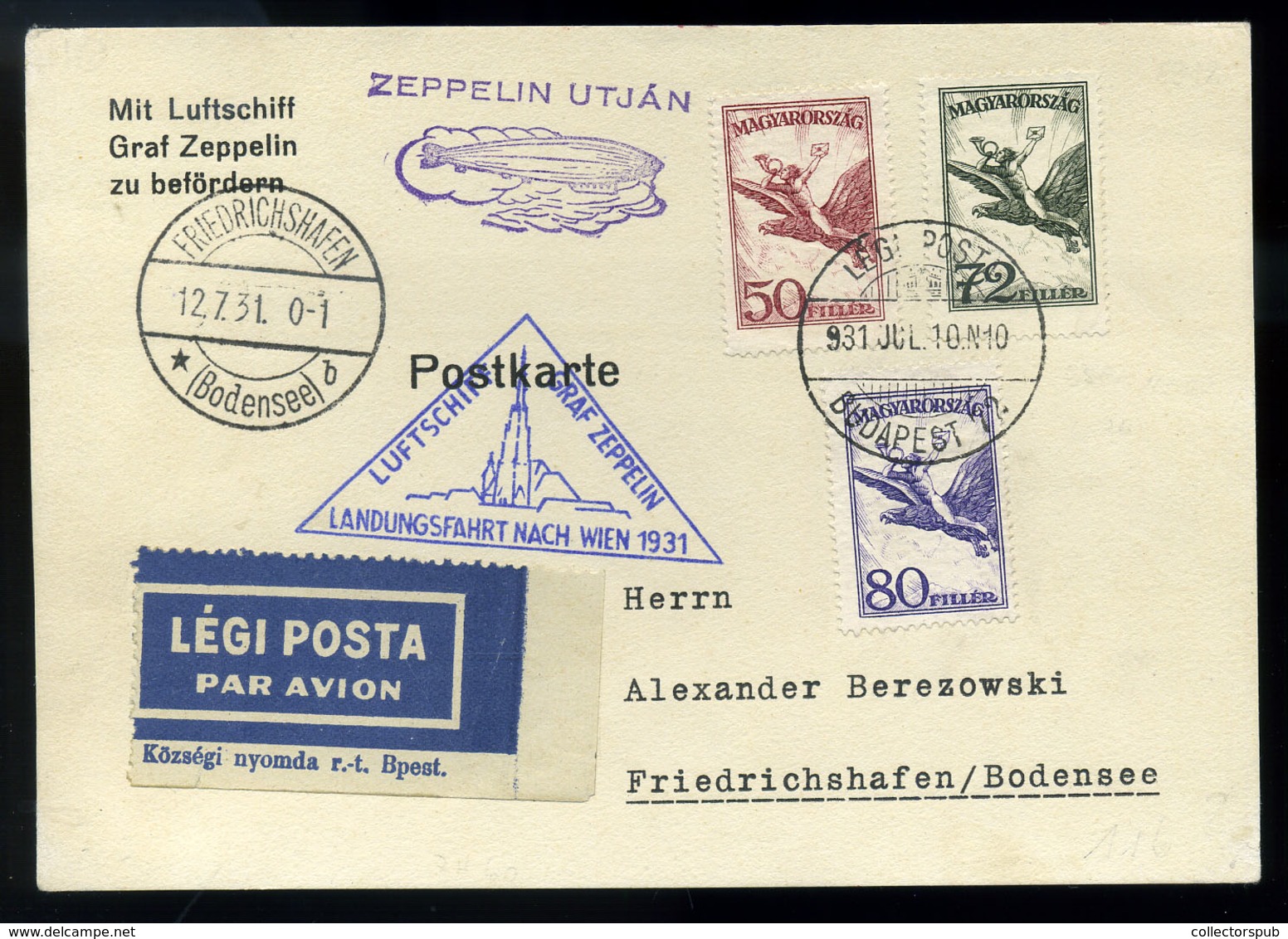 BUDAPEST 1931. Dekoratív Zeppelin Légi Levlap Németországba Küldve  /  1931 Decorative Zeppelin Airmail P.card To German - Covers & Documents