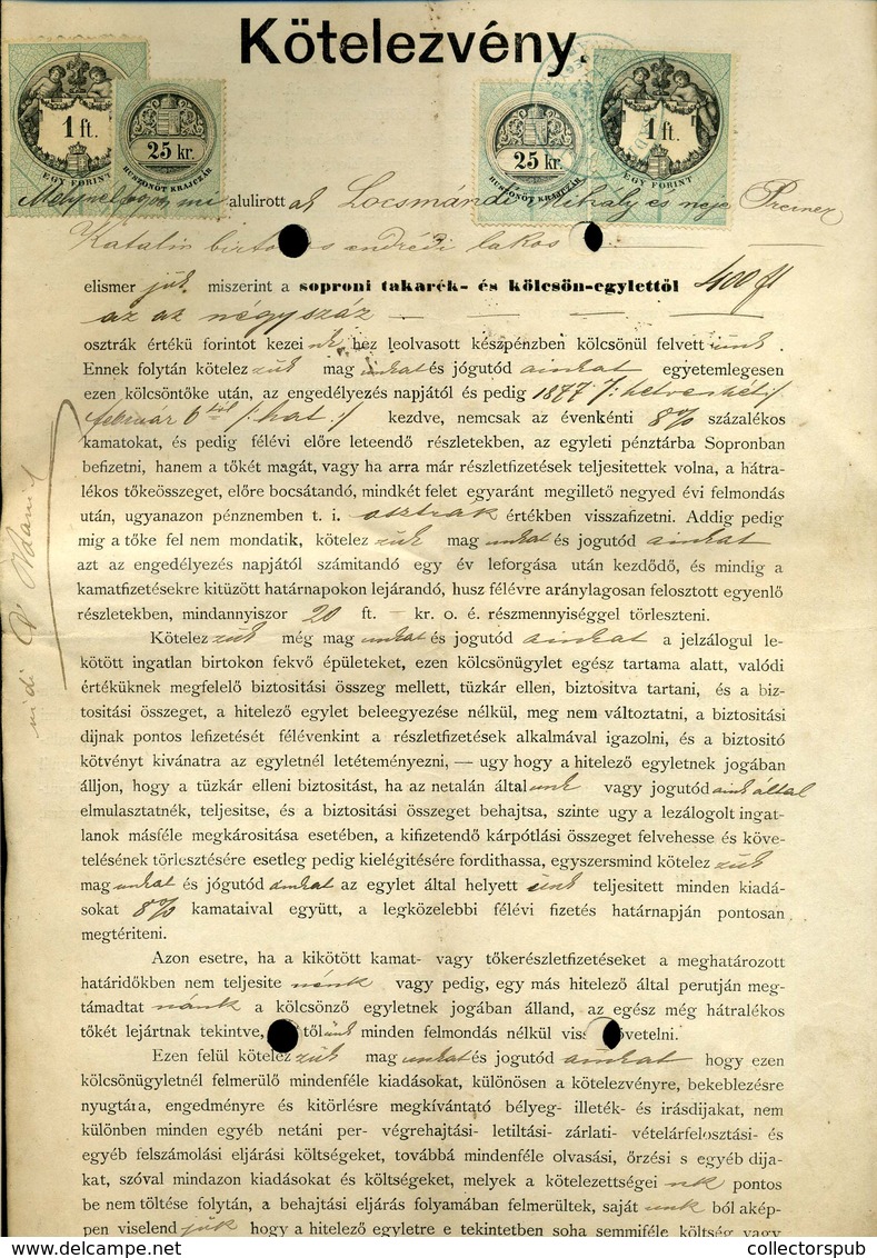 SOPRON 1877. Kötelezvény, Csatolt Közjegyzői Okirattal, Dekoratív Jogi Dokumentum  /   1877 Decorative Legal Document - Unclassified